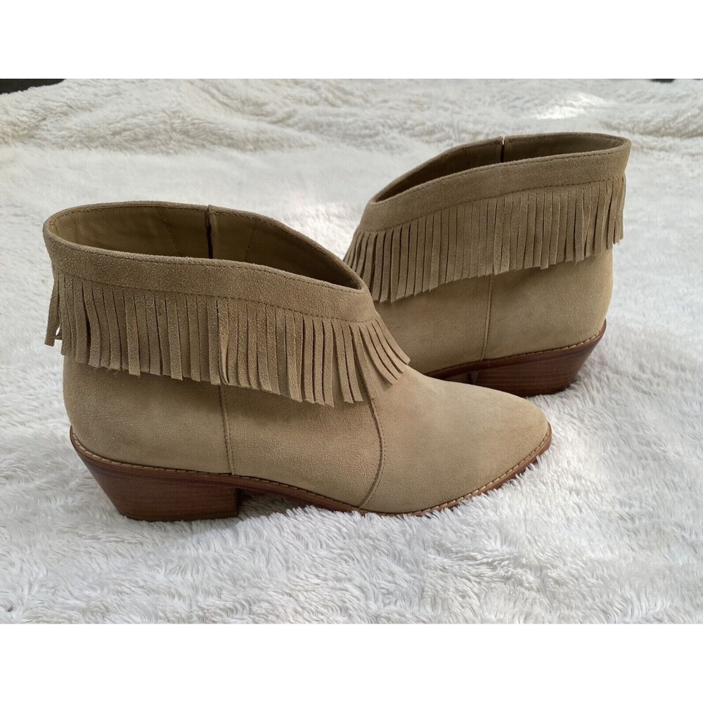 Joie Sz 39.5/US 8.5 Suede Fringed Booties Ankle Western Boots Tan Cowgirl Rodeo